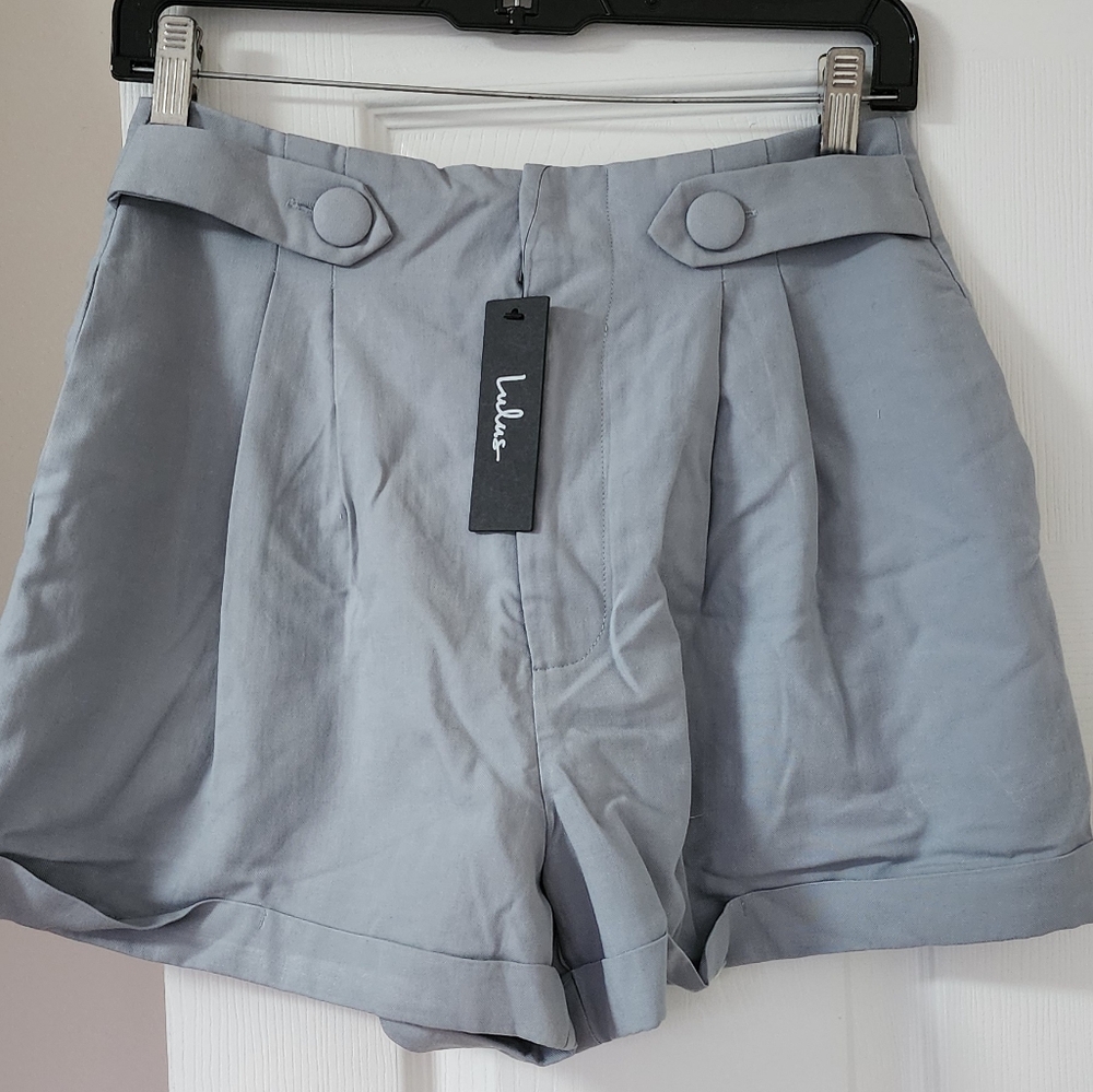 Lulus Sophisticated Preference Slate Blue Tailored High-Rise Shorts